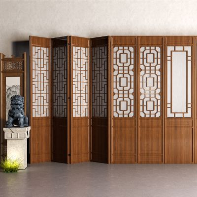 中式移门 石狮子 屏风