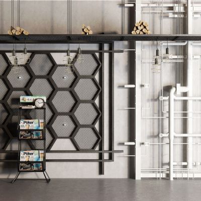 工业风吊顶 管道 报刊架