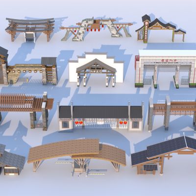 新中式景区大门 景区门头 入口大门组合