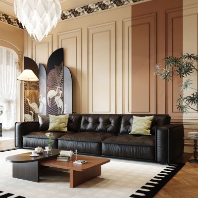  法式皮沙发 多人沙发 三人沙发 法式沙发茶几组合