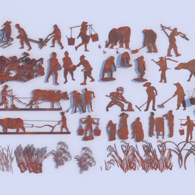 现代雕塑小品 劳动人物剪影