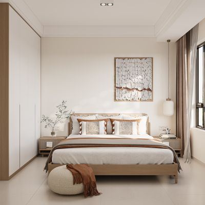 现代奶油风卧室3D模型