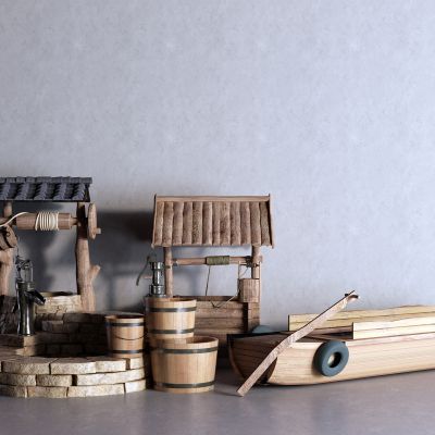 中式水井 水桶 船