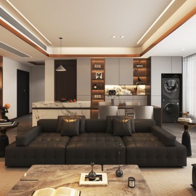 意式客餐厅 沙发茶几组合 岛台餐桌椅组合 酒柜