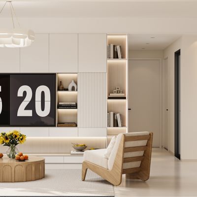 现代奶油风客餐厅3D模型