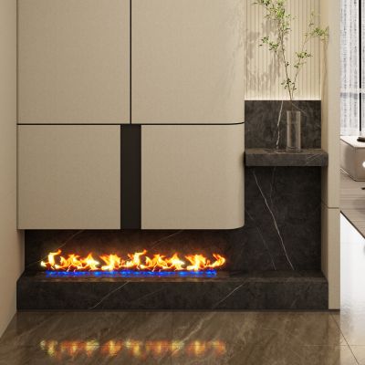 意式 奶油 轻奢风 火焰壁龛 几何造型 吊灯 入户隔断 玄关