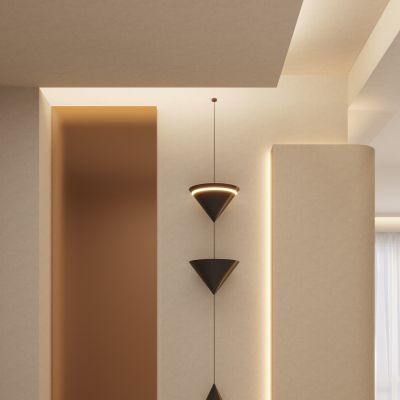 奶油 轻奢风 金属板 造型吊灯 弧形墙 电视墙 玄关