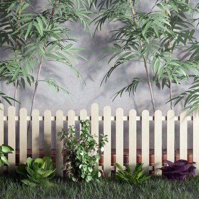 中式篱笆 草地 竹子 菜园子