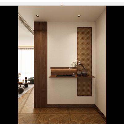 新中式 中古风 藤编砖 藤编 入户隔断 玄关