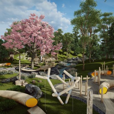 现代自然生态无动力儿童游乐森林系户外探险原木拓展训练公园景观