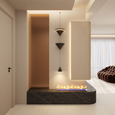 奶油 轻奢风 金属板 造型吊灯 弧形墙 电视墙 玄关