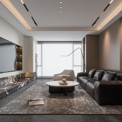 现代客餐厅 无主灯客厅 沙发组合 茶几组合 饰品摆件