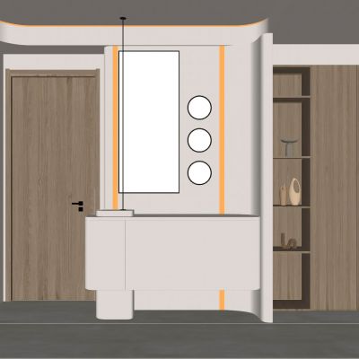 奶油 中古风 悬浮顶 骨骼线 弧形 灯带 端景 玄关