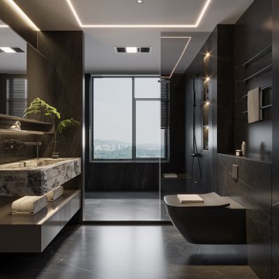 现代卫生间 浴室柜 洗脸盆 镜柜 马桶 淋浴房