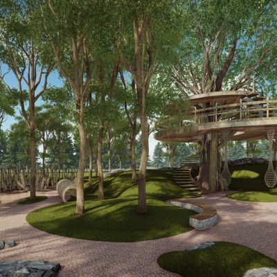 现代自然生态无动力儿童游乐森林系户外探险原木拓展训练公园景观