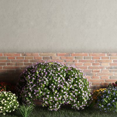 现代花丛 草地 黄砖