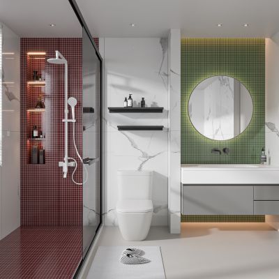 现代卫生间 浴室柜 洗脸盆 镜柜 马桶 淋浴房