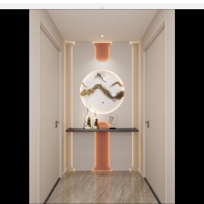 新中式 奶油 圆弧灯带 无主灯 走廊端景 玄关