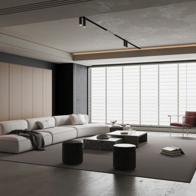 现代极简黑白客厅 横厅 大平层 无主灯客厅