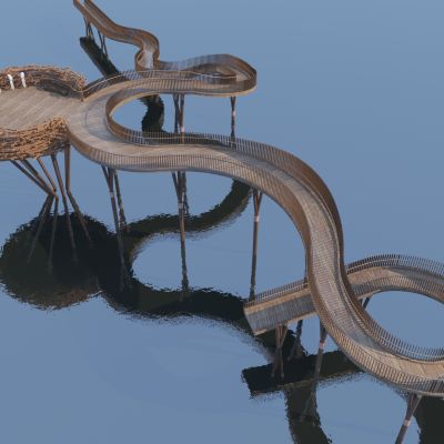 新中式栈道景观台廊架 景观桥景观台 鹰巢鸟巢观景台