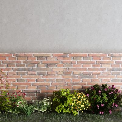 现代花丛 草地 黄砖