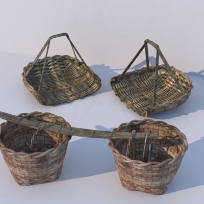 中式竹编箩筐 簸箕 扁担