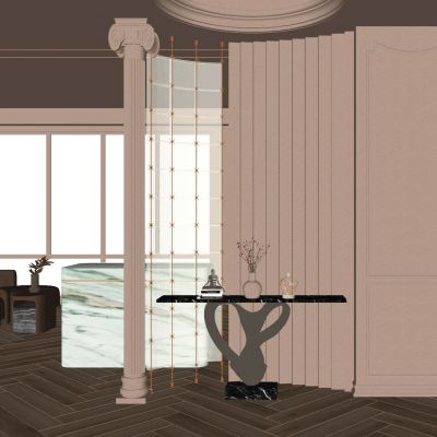 法式 奶油 中古风 玻璃砖 弧形格栅 入户隔断 玄关