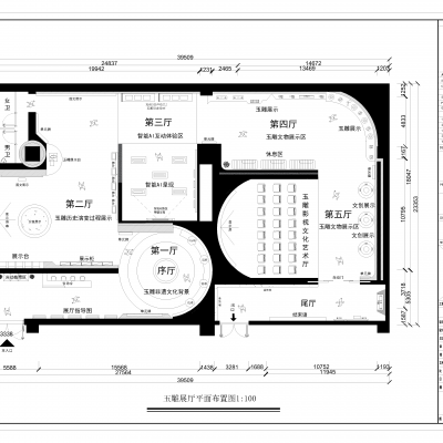 玉雕文化展厅展示平面布局CAD施工图