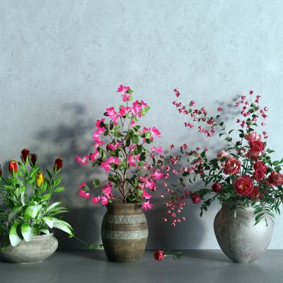 中式花坛 陶罐 玫瑰