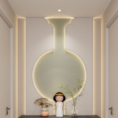 奶油 简约风 果绿 弧形灯带 走廊端景 玄关
