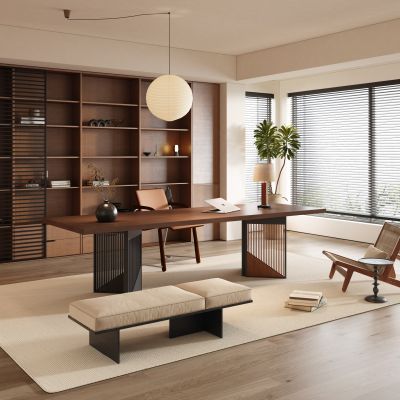  中古侘寂书房 开放式书房 别墅书房