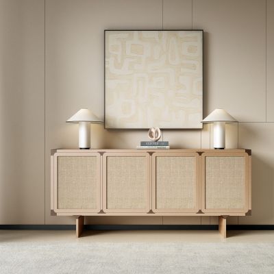 侘寂原木风玄关柜 餐边柜 挂画 台灯