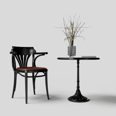 现代单椅圆几花瓶组合