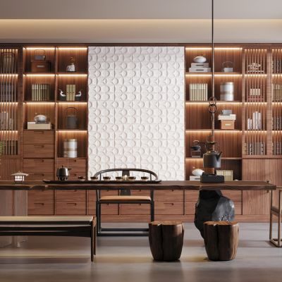 中式新中式茶室 会所茶室 别墅茶室 办公室茶室 新中式禅意茶室 中式茶桌椅