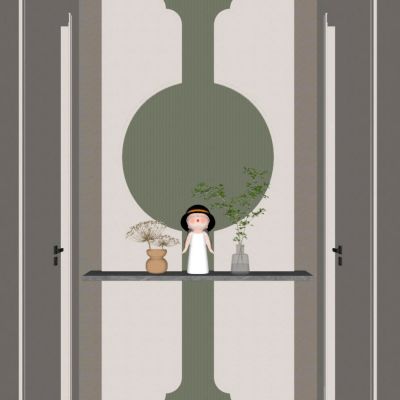 奶油 简约风 果绿 弧形灯带 走廊端景 玄关