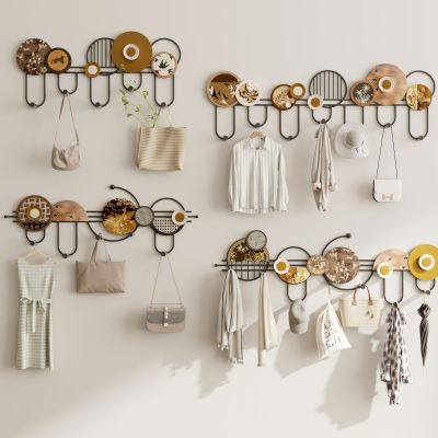 现代中古风新中式挂衣架衣挂墙饰壁挂衣服