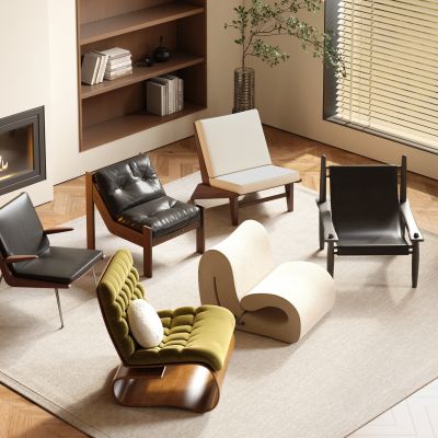 现代中古风休闲椅 单人椅 单人沙发