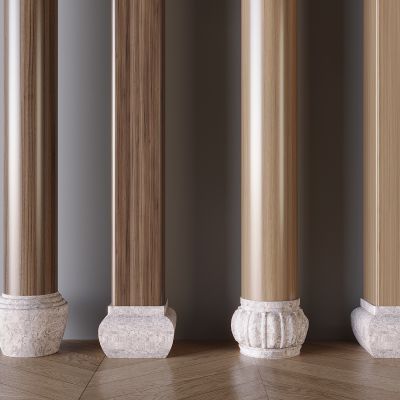 中式柱子柱础石 木质圆柱柱基石 中式柱堆