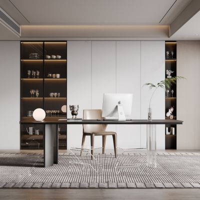 现代简约餐厅书房暖色调