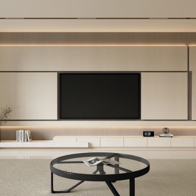 现代奶油风电视背景墙 木饰面背景墙