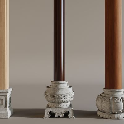  新中式石墩子柱子 石鼓木柱柱础石 中式柱础木质柱子