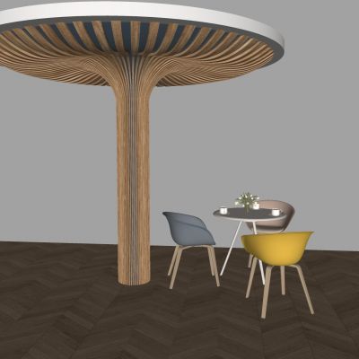 格栅铝方通装饰柱 包柱波浪木纹铝树 异形柱子休闲桌椅