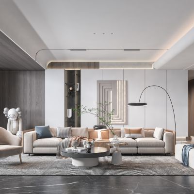 现代简约风格客餐厅轻奢客厅暖色调