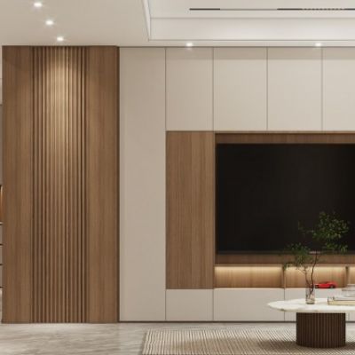 奶油风客餐厅现代极简客厅暖色调