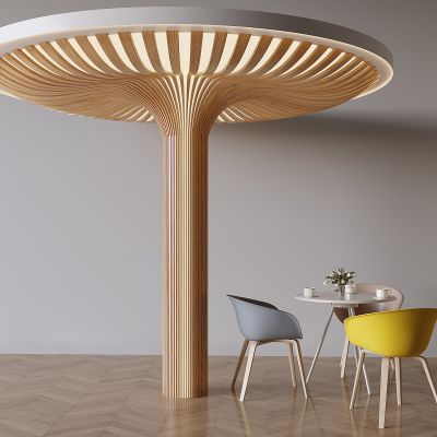 格栅铝方通装饰柱 包柱波浪木纹铝树 异形柱子休闲桌椅