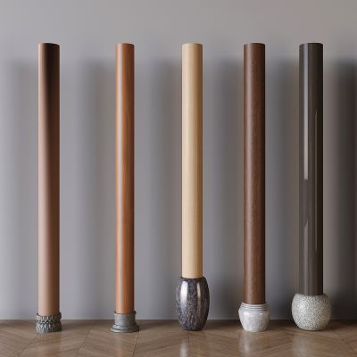 中式柱子柱础石 新中式木质圆柱 柱基石