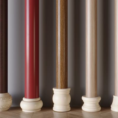 新中式柱子柱础石 木质圆柱柱基石 中式柱堆