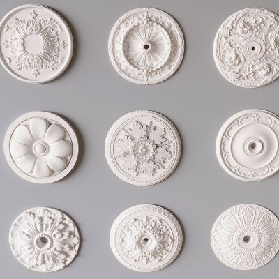 法式石膏雕花灯盘 欧式圆形石膏吊顶底座