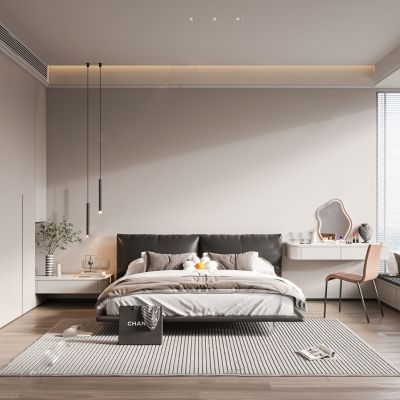 现代简约主卧奶油风卧室暖色调