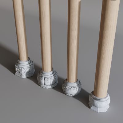 中式石墩子柱子 石鼓木柱柱础石 中式柱础木质柱子3D模型